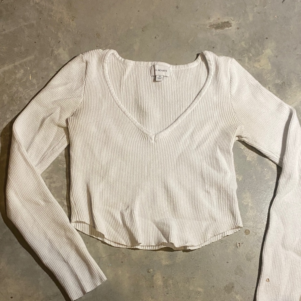 La Hearts Off-White Ribbed Long Sleeve Top